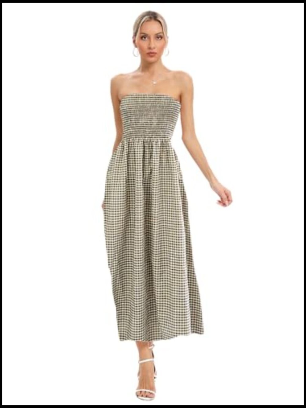 100% Cotton Strapless Maxi Dress with Pockets, Boho Swing Hem - Picture 4 of 7